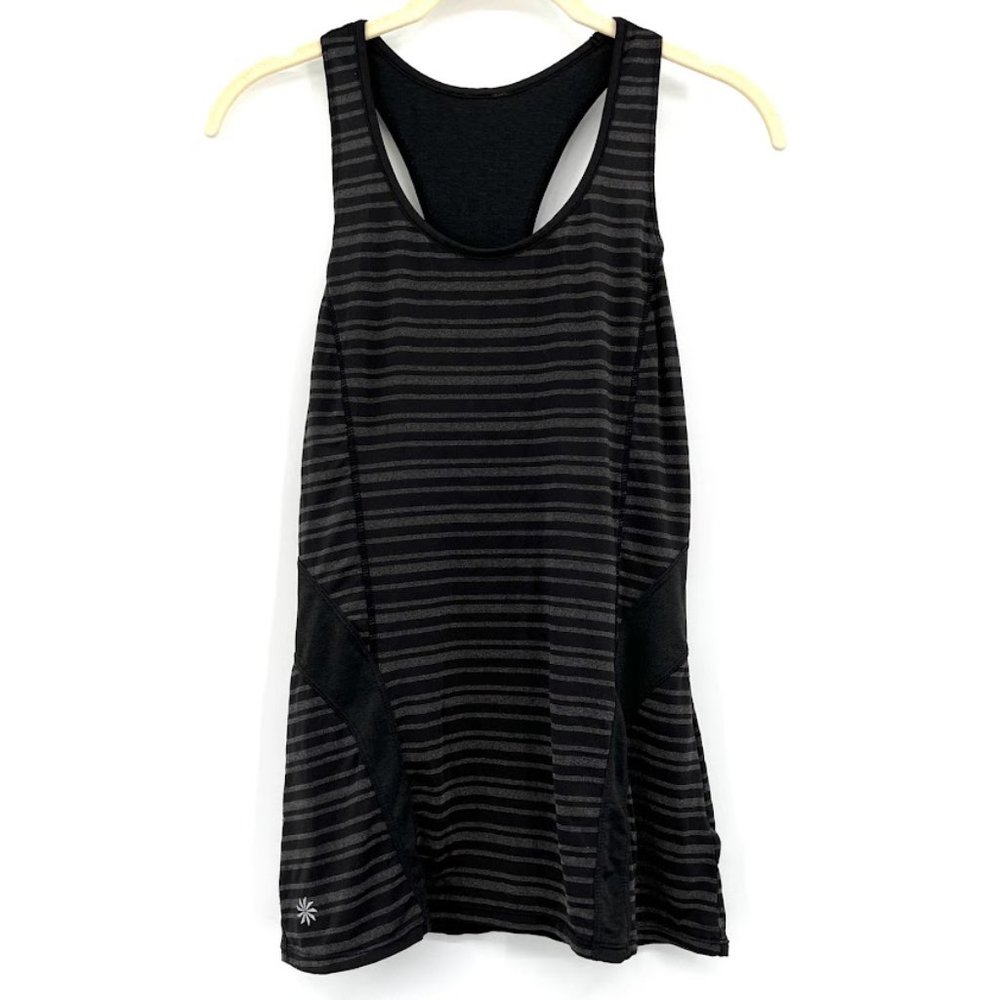 Athleta Grey Black‎ Striped Tank Top Zipper Back Racerback Running Size Small